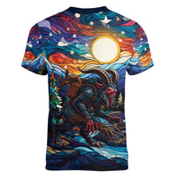 Stained Glass Krampus Women V-Neck T-Shirt Folklore Horror Art - Wonder Print Shop