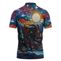 Stained Glass Krampus Zipper Polo Shirt Folklore Horror Art - Wonder Print Shop