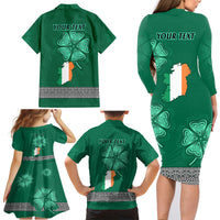 Irish Celtic Cross and Harp with Ireland Shamrock Personalized Family Matching Long Sleeve Bodycon Dress and Hawaiian Shirt LT9 - Wonder Print Shop