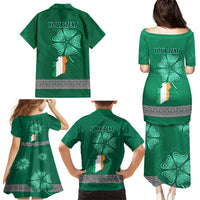 Irish Celtic Cross and Harp with Ireland Shamrock Personalized Family Matching Puletasi and Hawaiian Shirt - Wonder Print Shop