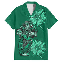 Irish Celtic Cross and Harp with Ireland Shamrock Personalized Family Matching Short Sleeve Bodycon Dress and Hawaiian Shirt - Wonder Print Shop