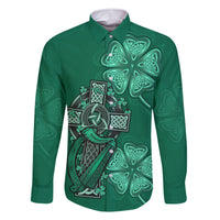 Irish Celtic Cross and Harp with Ireland Shamrock Personalized Family Matching Short Sleeve Bodycon Dress and Hawaiian Shirt - Wonder Print Shop