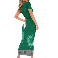 Irish Celtic Cross and Harp with Ireland Shamrock Personalized Family Matching Short Sleeve Bodycon Dress and Hawaiian Shirt - Wonder Print Shop
