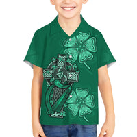 Irish Celtic Cross and Harp with Ireland Shamrock Personalized Family Matching Short Sleeve Bodycon Dress and Hawaiian Shirt - Wonder Print Shop