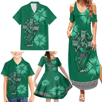 Irish Celtic Cross and Harp with Ireland Shamrock Personalized Family Matching Summer Maxi Dress and Hawaiian Shirt - Wonder Print Shop