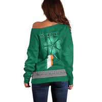 Irish Celtic Cross and Harp with Ireland Shamrock Personalized Off Shoulder Sweater - Wonder Print Shop