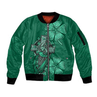 Irish Celtic Cross and Harp with Ireland Shamrock Personalized Sleeve Zip Bomber Jacket - Wonder Print Shop