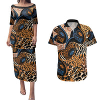 African Ankara Motifs Mixed Animal Skins Couples Matching Puletasi and Hawaiian Shirt