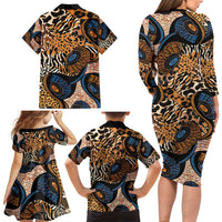 African Ankara Motifs Mixed Animal Skins Family Matching Long Sleeve Bodycon Dress and Hawaiian Shirt LT9 - Wonder Print Shop
