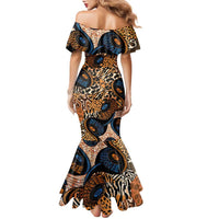 African Ankara Motifs Mixed Animal Skins Family Matching Mermaid Dress and Hawaiian Shirt LT9 - Wonder Print Shop