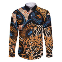 African Ankara Motifs Mixed Animal Skins Family Matching Off The Shoulder Long Sleeve Dress and Hawaiian Shirt