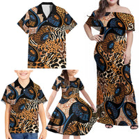 African Ankara Motifs Mixed Animal Skins Family Matching Off Shoulder Maxi Dress and Hawaiian Shirt LT9 - Wonder Print Shop
