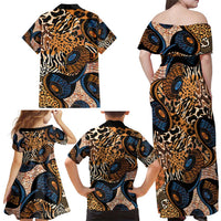 African Ankara Motifs Mixed Animal Skins Family Matching Off Shoulder Maxi Dress and Hawaiian Shirt LT9 - Wonder Print Shop