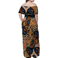 African Ankara Motifs Mixed Animal Skins Family Matching Off Shoulder Maxi Dress and Hawaiian Shirt LT9 - Wonder Print Shop