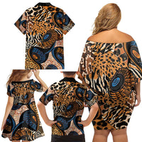 African Ankara Motifs Mixed Animal Skins Family Matching Off Shoulder Short Dress and Hawaiian Shirt LT9 - Wonder Print Shop