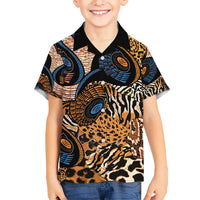 African Ankara Motifs Mixed Animal Skins Kid Hawaiian Shirt - Wonder Print Shop