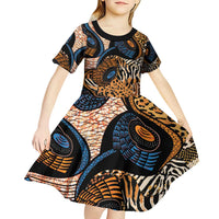 African Ankara Motifs Mixed Animal Skins Kid Short Sleeve Dress - Wonder Print Shop