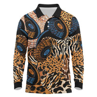 African Ankara Motifs Mixed Animal Skins Long Sleeve Polo Shirt - Wonder Print Shop
