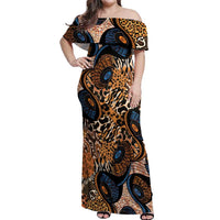 African Ankara Motifs Mixed Animal Skins Off Shoulder Maxi Dress - Wonder Print Shop
