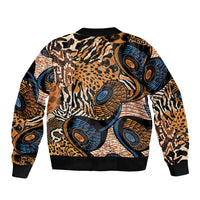 African Ankara Motifs Mixed Animal Skins Sleeve Zip Bomber Jacket - Wonder Print Shop
