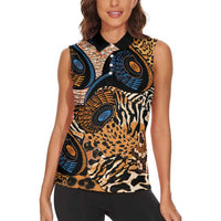 African Ankara Motifs Mixed Animal Skins Women Sleeveless Polo Shirt - Wonder Print Shop