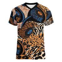 African Ankara Motifs Mixed Animal Skins Women V-Neck T-Shirt - Wonder Print Shop