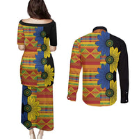 African Ethnic Kitenge Ankara Style Couples Matching Puletasi and Long Sleeve Button Shirt