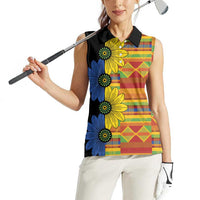African Ethnic Kitenge Ankara Style Women Sleeveless Polo Shirt - Wonder Print Shop