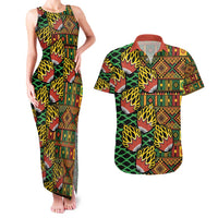 African Tribal Geometric Mixed Kanga Pattern Couples Matching Tank Maxi Dress and Hawaiian Shirt
