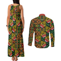 African Tribal Geometric Mixed Kanga Pattern Couples Matching Tank Maxi Dress and Long Sleeve Button Shirt