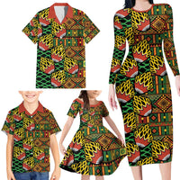 African Tribal Geometric Mixed Kanga Pattern Family Matching Long Sleeve Bodycon Dress and Hawaiian Shirt LT9 - Wonder Print Shop