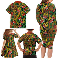 African Tribal Geometric Mixed Kanga Pattern Family Matching Long Sleeve Bodycon Dress and Hawaiian Shirt LT9 - Wonder Print Shop