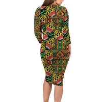 African Tribal Geometric Mixed Kanga Pattern Family Matching Long Sleeve Bodycon Dress and Hawaiian Shirt LT9 - Wonder Print Shop