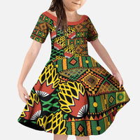 African Tribal Geometric Mixed Kanga Pattern Family Matching Off Shoulder Maxi Dress and Hawaiian Shirt LT9 - Wonder Print Shop
