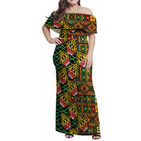 African Tribal Geometric Mixed Kanga Pattern Family Matching Off Shoulder Maxi Dress and Hawaiian Shirt LT9 - Wonder Print Shop