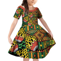 African Tribal Geometric Mixed Kanga Pattern Family Matching Off Shoulder Short Dress and Hawaiian Shirt LT9 - Wonder Print Shop
