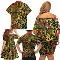 African Tribal Geometric Mixed Kanga Pattern Family Matching Off Shoulder Short Dress and Hawaiian Shirt LT9 - Wonder Print Shop