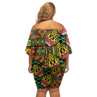 African Tribal Geometric Mixed Kanga Pattern Family Matching Off Shoulder Short Dress and Hawaiian Shirt LT9 - Wonder Print Shop