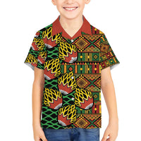 African Tribal Geometric Mixed Kanga Pattern Family Matching Off Shoulder Short Dress and Hawaiian Shirt LT9 - Wonder Print Shop