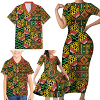 African Tribal Geometric Mixed Kanga Pattern Family Matching Short Sleeve Bodycon Dress and Hawaiian Shirt - Wonder Print Shop