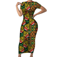 African Tribal Geometric Mixed Kanga Pattern Family Matching Short Sleeve Bodycon Dress and Hawaiian Shirt - Wonder Print Shop