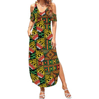 African Tribal Geometric Mixed Kanga Pattern Family Matching Summer Maxi Dress and Hawaiian Shirt - Wonder Print Shop