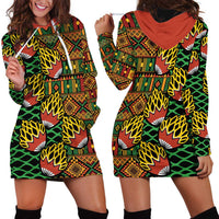 African Tribal Geometric Mixed Kanga Pattern Hoodie Dress - Wonder Print Shop