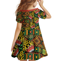 African Tribal Geometric Mixed Kanga Pattern Kid Short Sleeve Dress - Wonder Print Shop