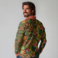 African Tribal Geometric Mixed Kanga Pattern Long Sleeve Polo Shirt - Wonder Print Shop