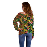 African Tribal Geometric Mixed Kanga Pattern Off Shoulder Sweater - Wonder Print Shop