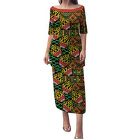 African Tribal Geometric Mixed Kanga Pattern Puletasi - Wonder Print Shop
