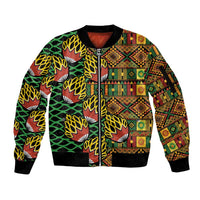 African Tribal Geometric Mixed Kanga Pattern Sleeve Zip Bomber Jacket - Wonder Print Shop