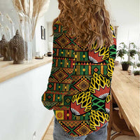 African Tribal Geometric Mixed Kanga Pattern Women Casual Shirt - Wonder Print Shop