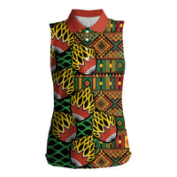 African Tribal Geometric Mixed Kanga Pattern Women Sleeveless Polo Shirt - Wonder Print Shop